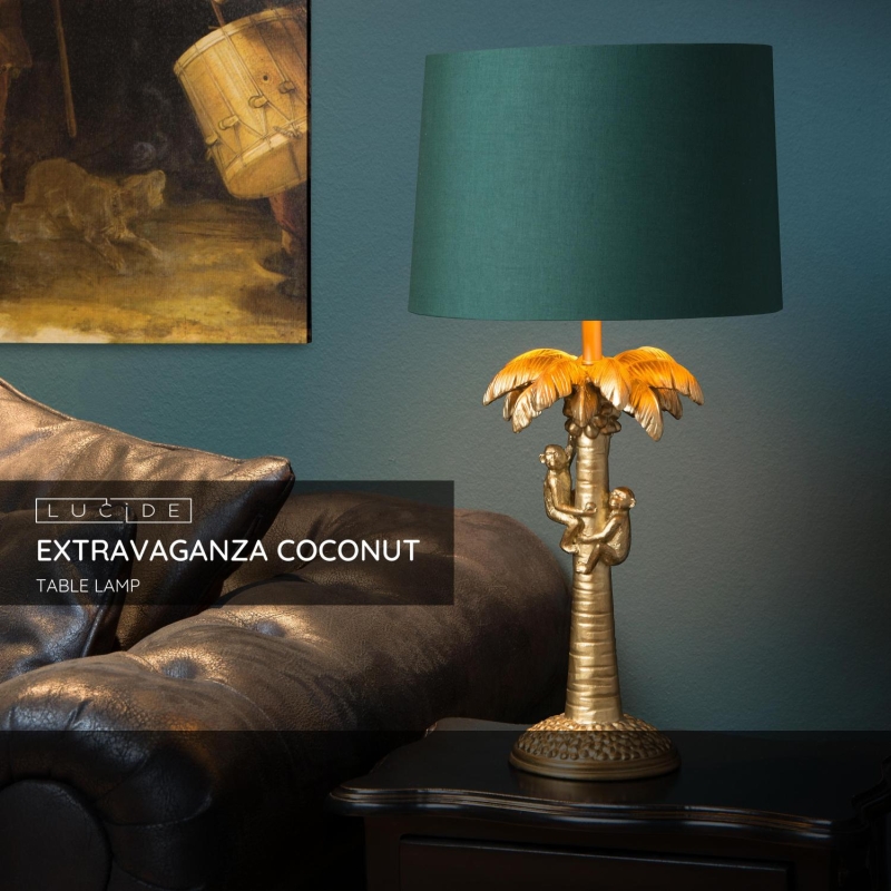 Lucide EXTRAVAGANZA COCONUT - Stolná lampa - Ø 30,5 cm - 1xE27 - Matt Gold / Mosadz